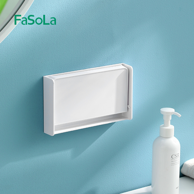 FaSoLa Foldable Plastic Floating Wall Shelf Wall-Mounted Rack Folding Storage Self Adhesive Hanging Storage Shelf for Bathroom