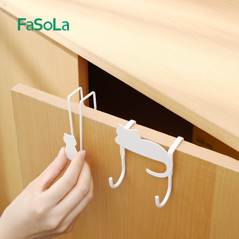 FaSoLa 3PCS Cute Cat Over Door Hook Door Hanger Towel Rack Coat Metal Hooks for Hanging Clothes Cabinet Door Bathroom Kitchen