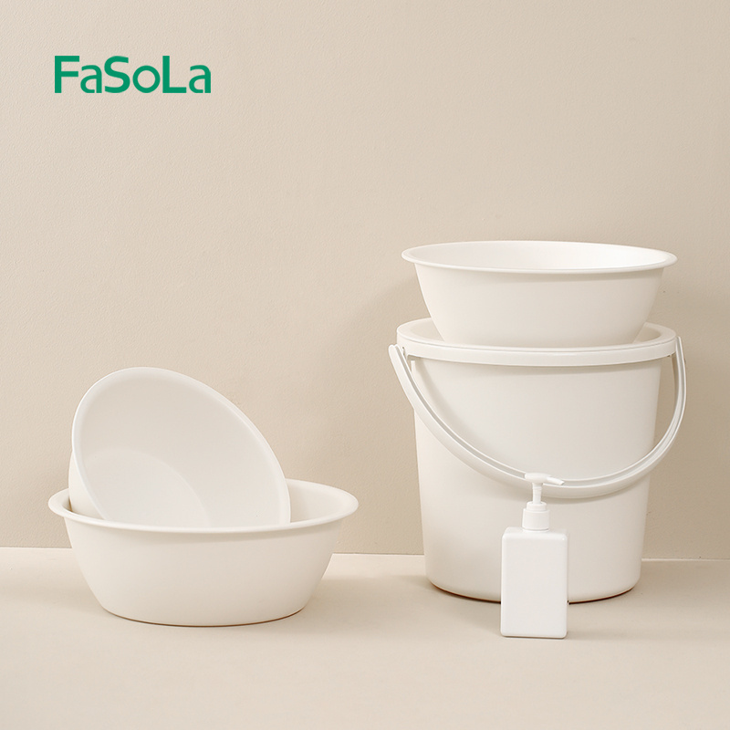 FaSoLa Simple House Cleaning Plastic Bucket with Lid Water Pail Waterpot Washbasin Round Dish Wash Basin Dishpan PP Round Tub