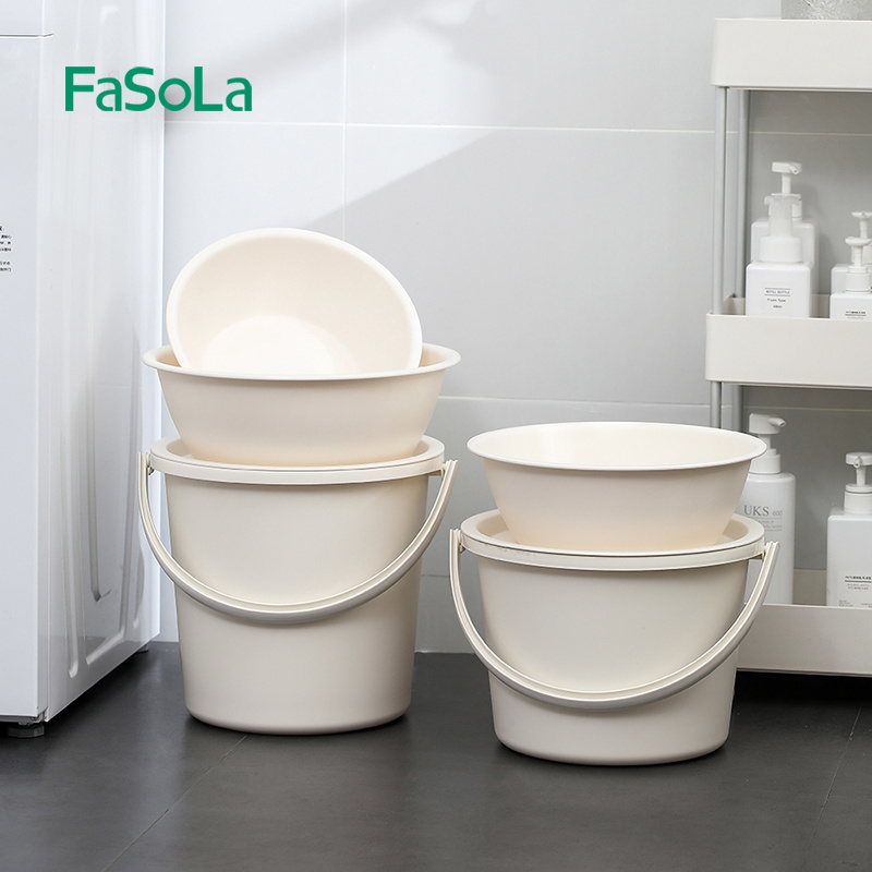 FaSoLa Simple House Cleaning Plastic Bucket with Lid Water Pail Waterpot Washbasin Round Dish Wash Basin Dishpan PP Round Tub