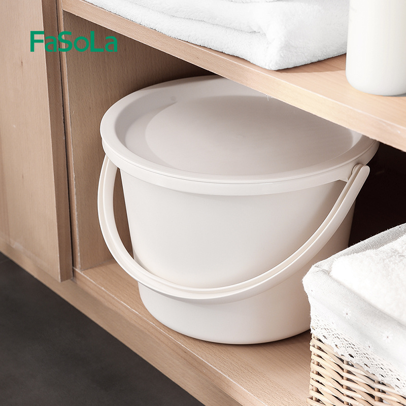 FaSoLa Simple House Cleaning Plastic Bucket with Lid Water Pail Waterpot Washbasin Round Dish Wash Basin Dishpan PP Round Tub