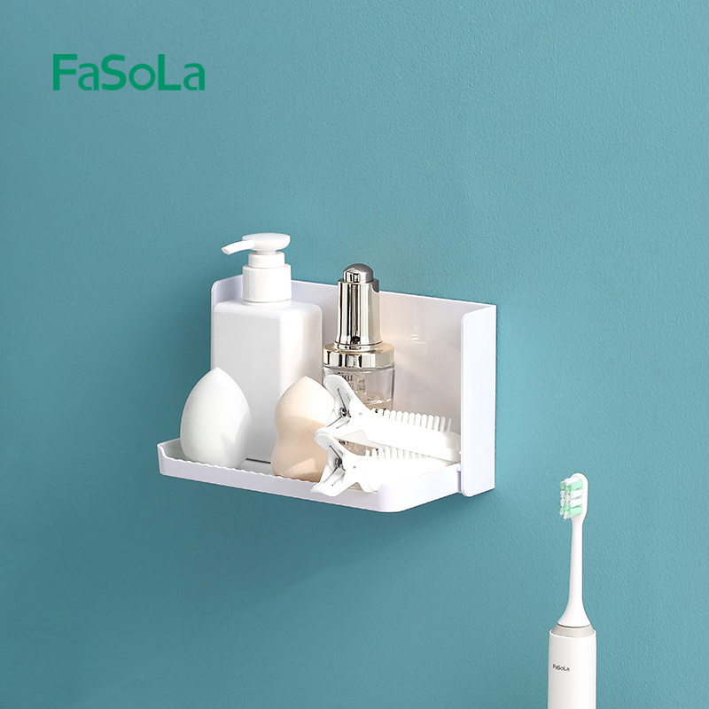 FaSoLa Foldable Plastic Floating Wall Shelf Wall-Mounted Rack Folding Storage Self Adhesive Hanging Storage Shelf for Bathroom