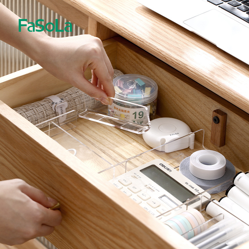 FaSoLa Drawer Dividers Organizers 2 Pack Kitchen Drawer Organizer Clear Plastic Drawers Separators for Bedroom Bathroom Closet