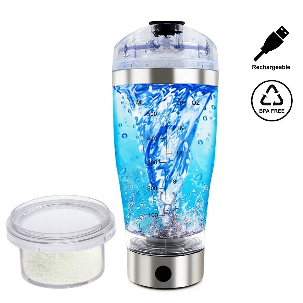 20oz BPA Free USB Rechargeable USB Vortex Mixer Stainless Steel Electric Protein Shaker with Protein Powder Storage Container