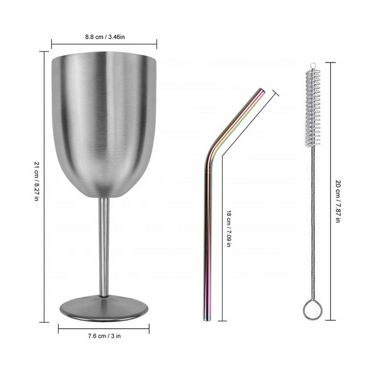 Premium Grade 18/8 Stainless Steel Wine Glasses Double-Walled Insulated Unbreakable Goblets Stemmed Wine Glass