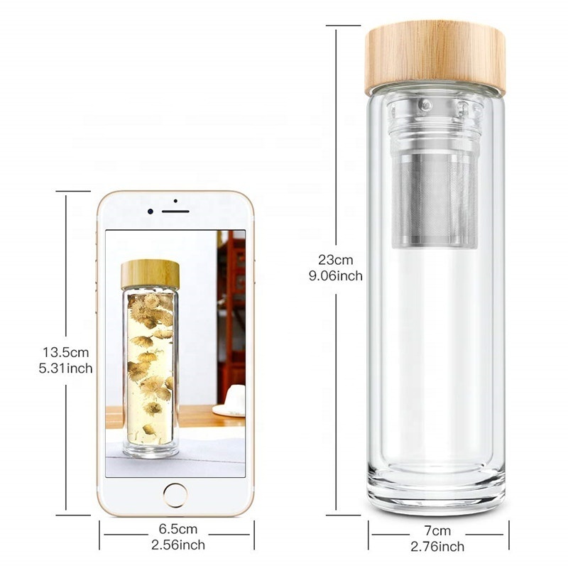 20oz fruit glass water filter cup tea infuser travel glass water bottle with stainless steel infuser and strainer