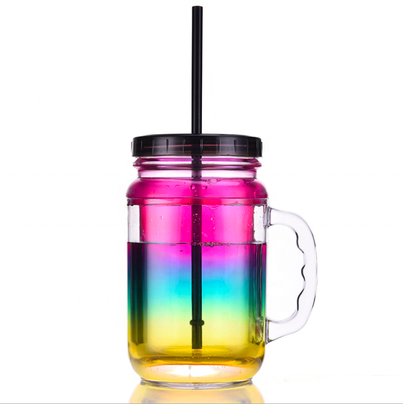 Custom 20OZ Plastic Mason Jar Double Wall Gel Frosty Freezer Mug with Lid and Straw