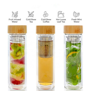 20oz fruit glass water filter cup tea infuser travel glass water bottle with stainless steel infuser and strainer