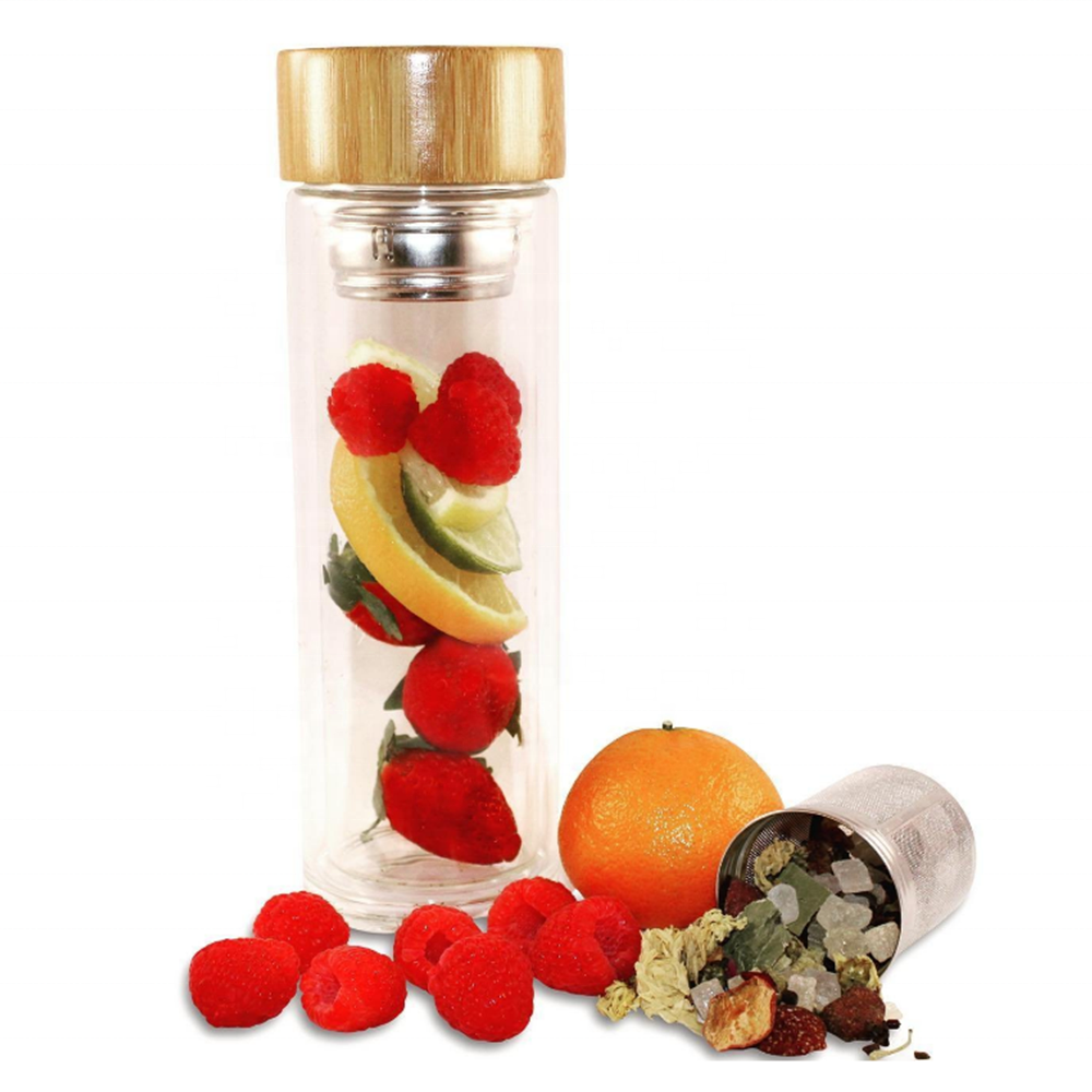 20oz fruit glass water filter cup tea infuser travel glass water bottle with stainless steel infuser and strainer