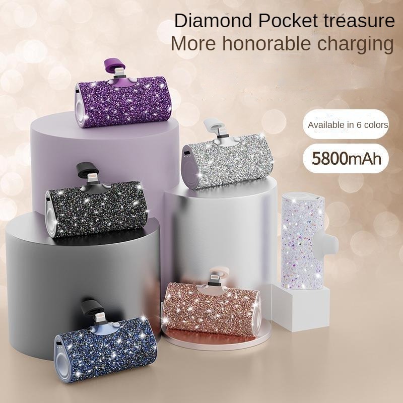 Hot Selling 5000mAh Fashion Gift Girl mini smart Powerbank Shiny bling Diamond Portable Phone Charger Power Bank