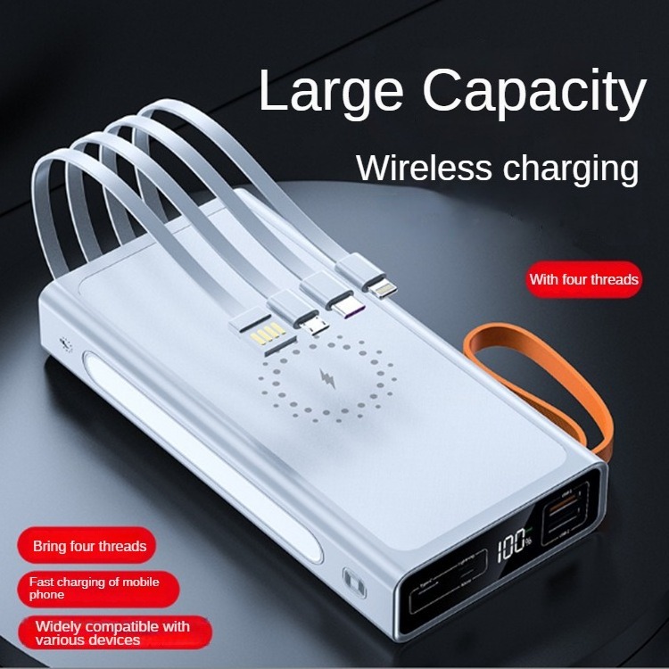 Wireless Charger 60000 mah Power Bank Fast Charging External Built-in 4 Cables Battery 50000 ma Powerbank led outdoor light