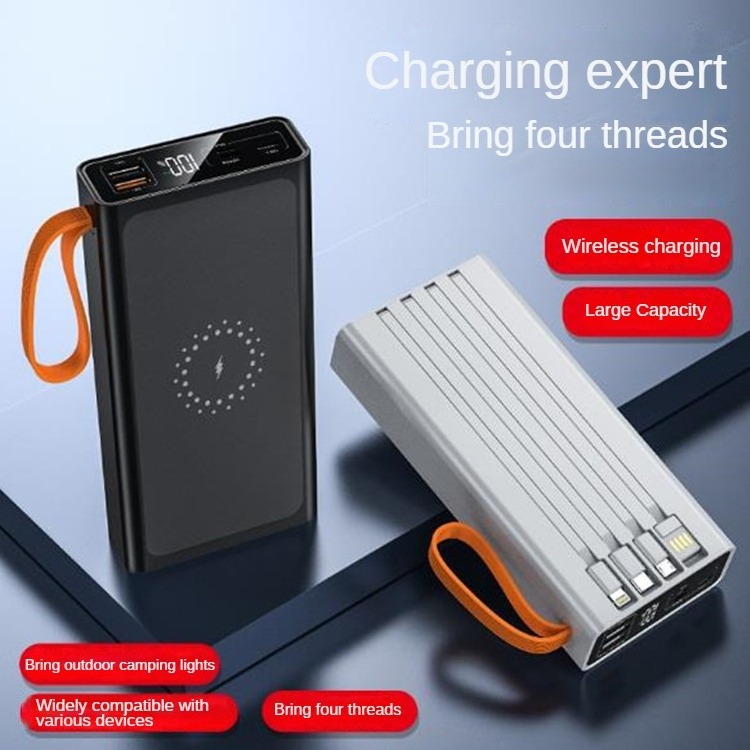 Wireless Charger 60000 mah Power Bank Fast Charging External Built-in 4 Cables Battery 50000 ma Powerbank led outdoor light