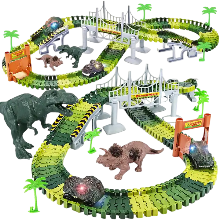 2024 Diy Bending Flexible Railways Dinosaur Toy Set Race Track With Electric Car Race Track  Assemble Dinosaur Rail Car