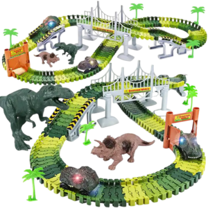 2024 Diy Bending Flexible Railways Dinosaur Toy Set Race Track With Electric Car Race Track  Assemble Dinosaur Rail Car