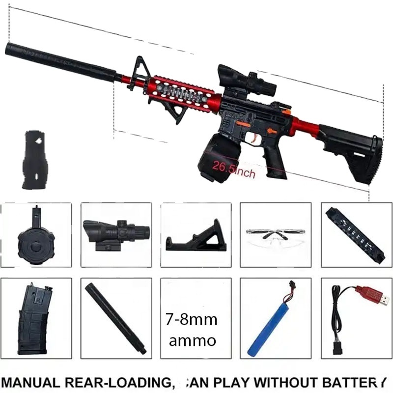 2024 Electric M4A1 gel splatter blaster toy gun black red M416 7-8 mm soft bullet fast shooting splatter blaster gun