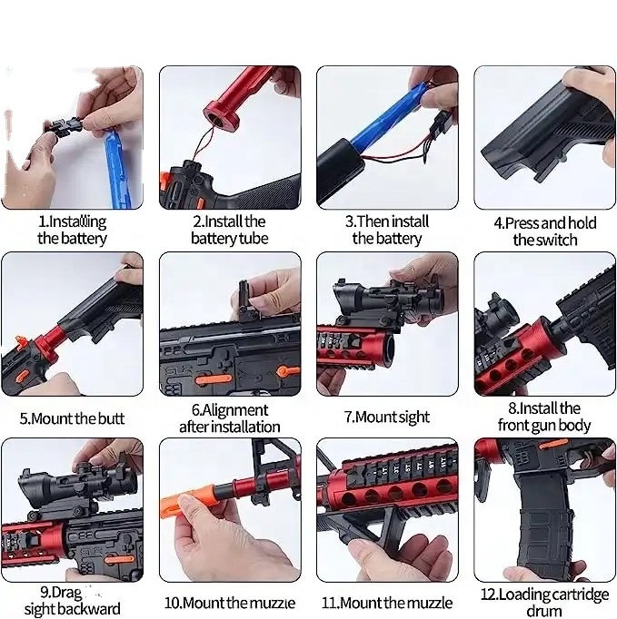 2024 Electric M4A1 gel splatter blaster toy gun black red M416 7-8 mm soft bullet fast shooting splatter blaster gun