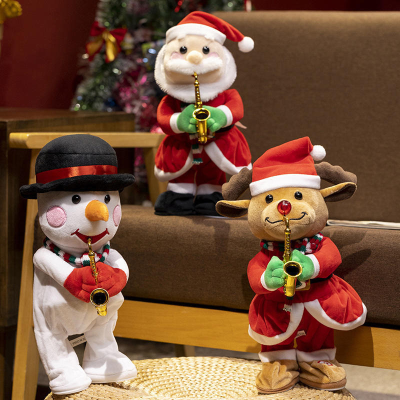 Christmas Decorations Toys Doll Singing Dancing Saxophone Elk Snowman Plush Santa Claus Soft Toy