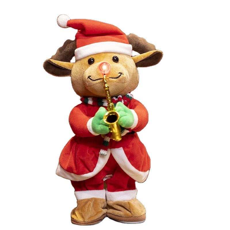 Christmas Decorations Toys Doll Singing Dancing Saxophone Elk Snowman Plush Santa Claus Soft Toy