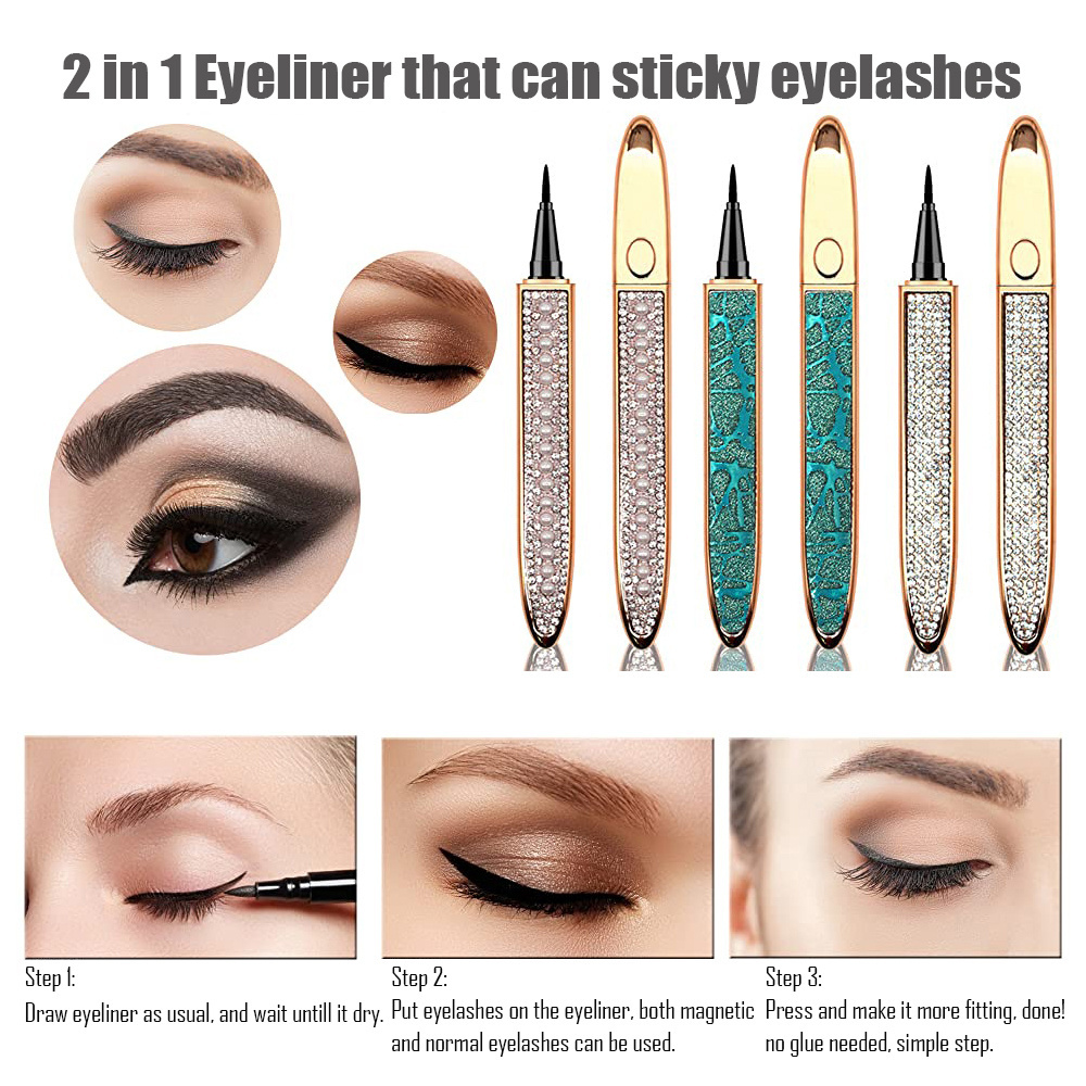 Custom Private Label Vegan Eyelash Glue/gel Color Magic Eyeliner, Liquid Adhesive Water Activated Magnetic Lashglue Pen Eyeliner