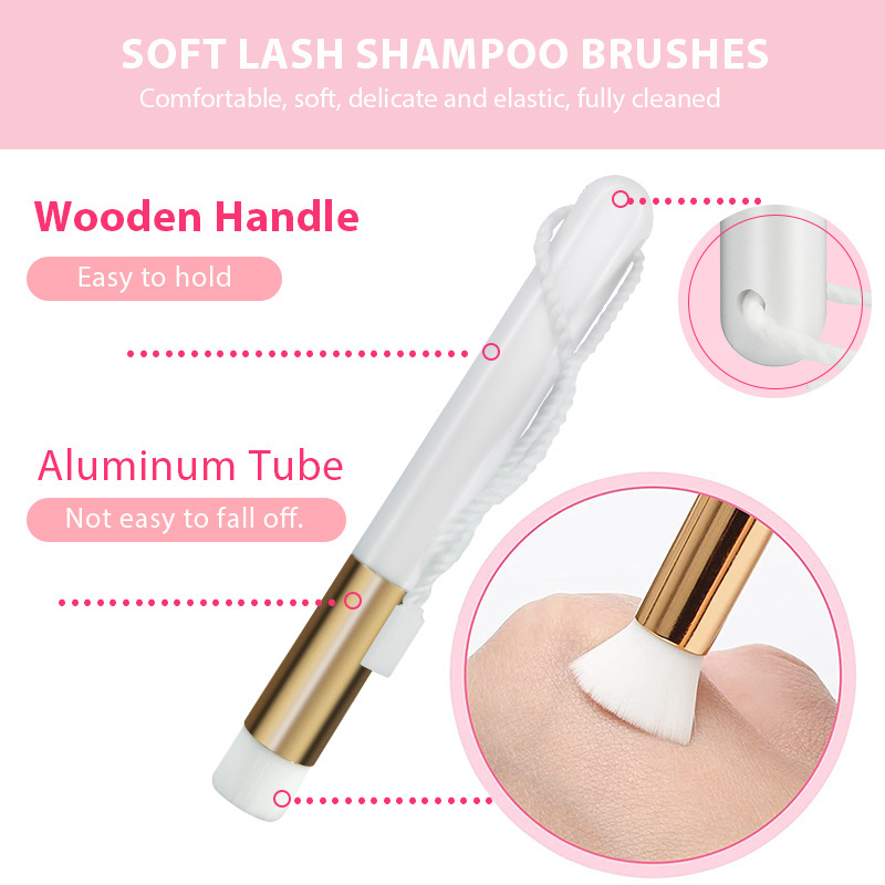 Private Label Lash Shampoo Brush with Wood Handle Soft Hair WhiteTop Quality Accessories eyelash extension shampoo brush