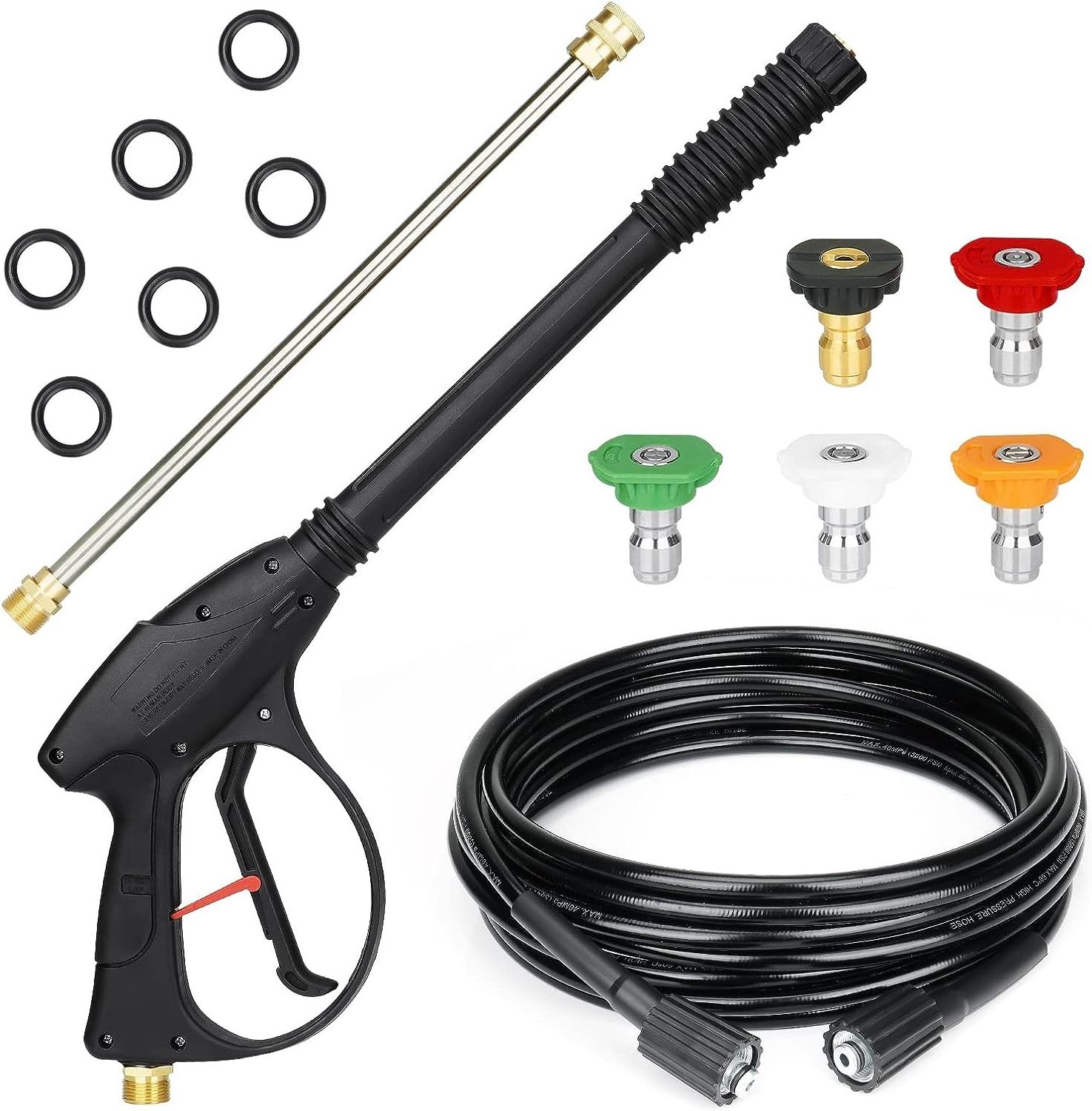 Car High Pressure Washer Gun Water Sprayer with Replacement 15in. Extension Wand 1/4 in. Quick Connect Plug 26FT Hose 5 Nozzle