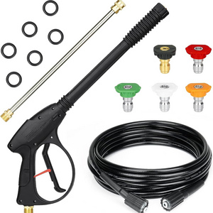 Car High Pressure Washer Gun Water Sprayer with Replacement 15in. Extension Wand 1/4 in. Quick Connect Plug 26FT Hose 5 Nozzle