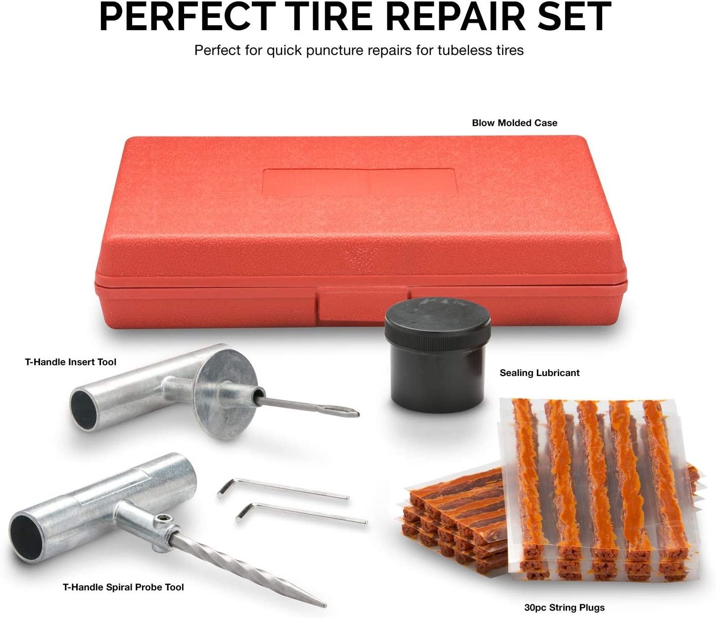 35Pcs Tubeless Flat Car Emergency Quick Portable Tire or Tyre Puncture Repair Tools Kit for both Bicycle and Motorcycle