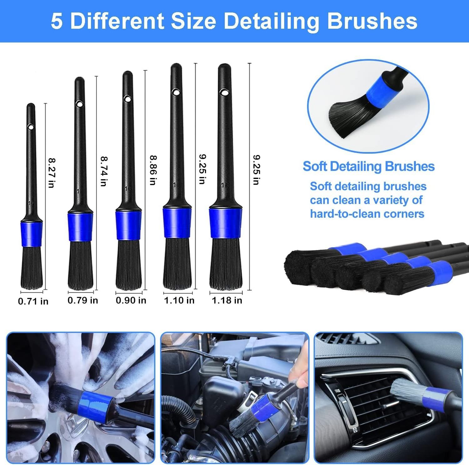 62'' Car Wash Brush Kit with Long Handle Mitt Mop Sponge Chenille Replacement Head Car Wheel Tire Brush and Detailing Brushes