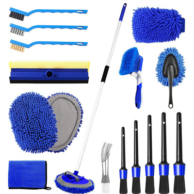 62'' Car Wash Brush Kit with Long Handle Mitt Mop Sponge Chenille Replacement Head Car Wheel Tire Brush and Detailing Brushes