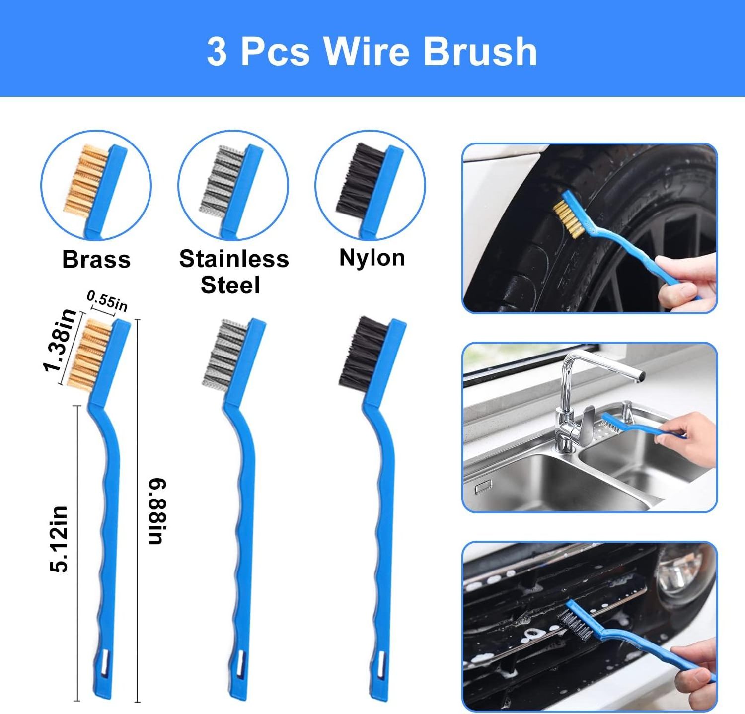 62'' Car Wash Brush Kit with Long Handle Mitt Mop Sponge Chenille Replacement Head Car Wheel Tire Brush and Detailing Brushes