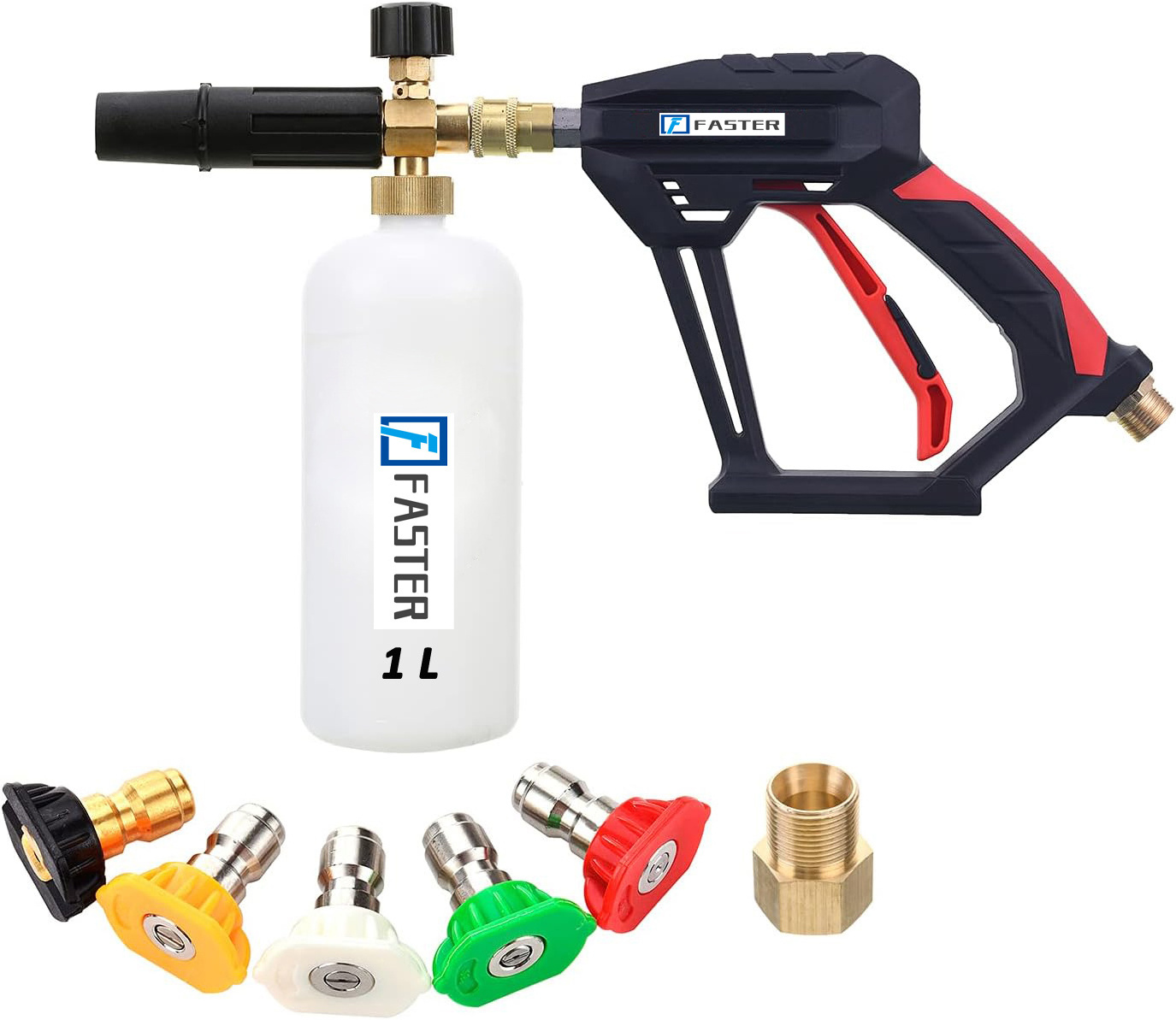 1L  High Pressure Washer Gun with Car Snow Cannon Foam with 1/4 Inch Quick Connector and 5 Pressure Washer Nozzle Tips