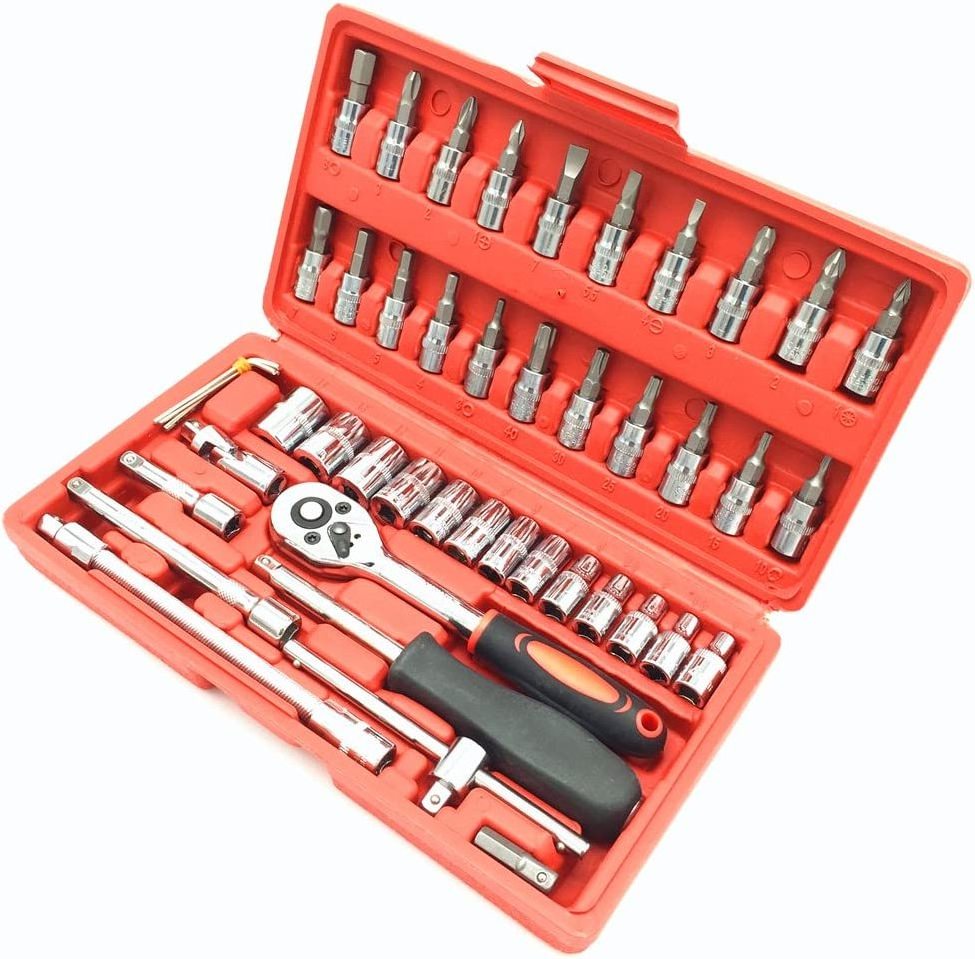 1/4 Inch Drive Professional 46pcs Ratchet Socket Sets Socket Bit Set Mechanic Tool Kit for Automotive Repair & Household