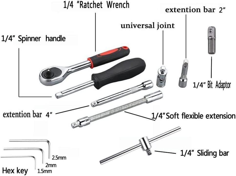 1/4 Inch Drive Professional 46pcs Ratchet Socket Sets Socket Bit Set Mechanic Tool Kit for Automotive Repair & Household