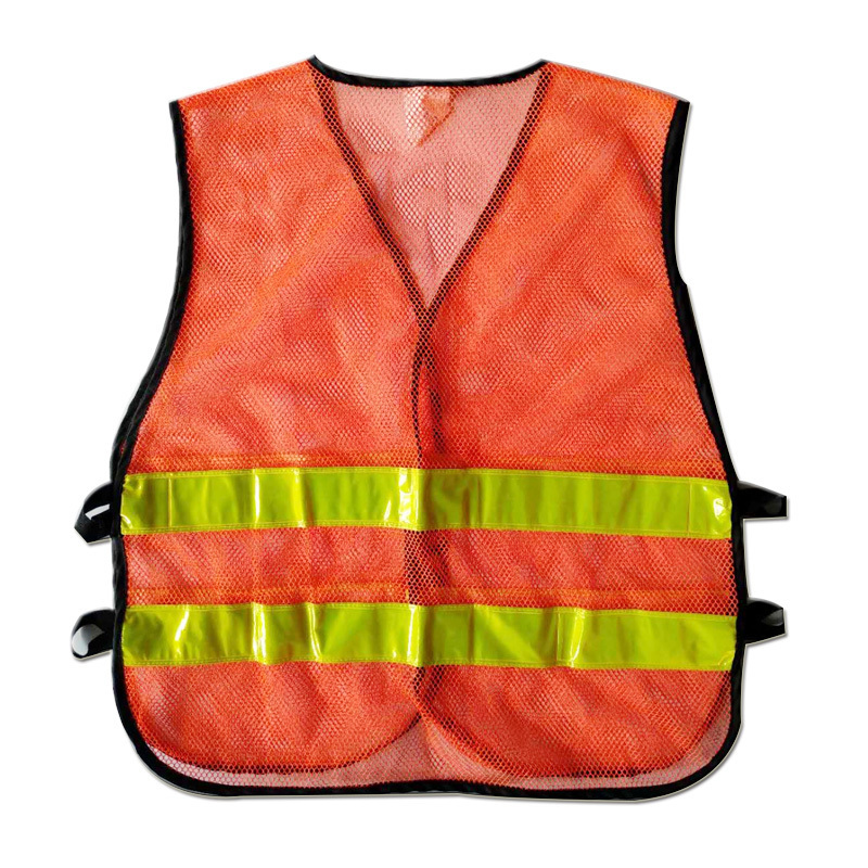 Blue reflective black mesh fabric safety vest with pockets