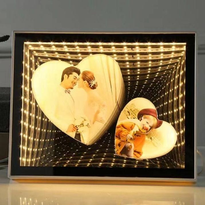 LED Magic Mirror Photo Frame for Gifts/decoration Sublimation Blank Custom 3D Plastic Wedding Photo Frame with Led Light 4 Color