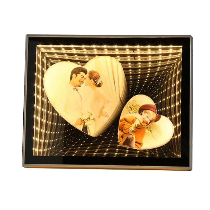 LED Magic Mirror Photo Frame for Gifts/decoration Sublimation Blank Custom 3D Plastic Wedding Photo Frame with Led Light 4 Color