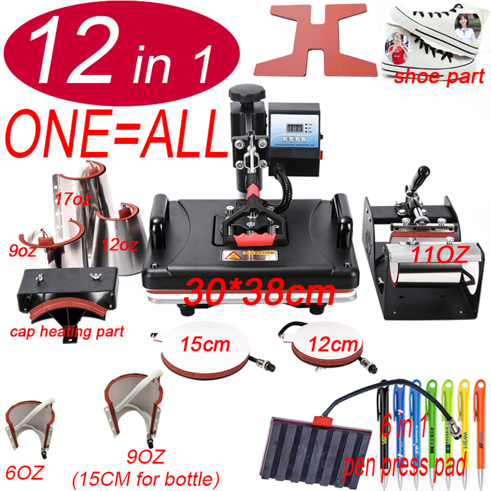 12 In 1 Heat Pen Press Machine Sublimation Printer Shoe Transfer Machine Heat Press For Mug Hat T-shirt Shoe Bottle Pen