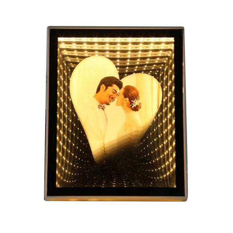 LED Magic Mirror Photo Frame for Gifts/decoration Sublimation Blank Custom 3D Plastic Wedding Photo Frame with Led Light 4 Color