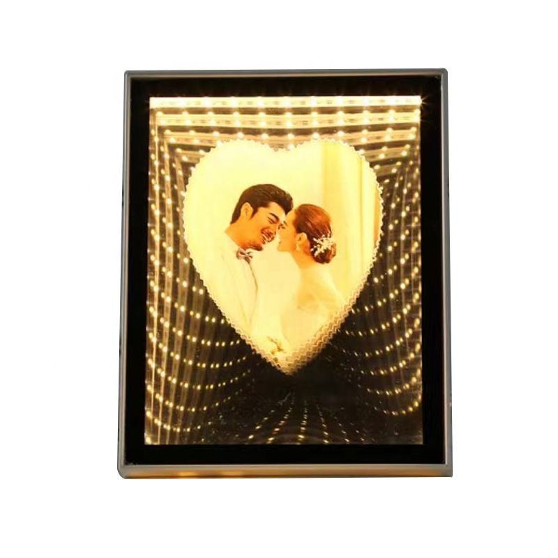 LED Magic Mirror Photo Frame for Gifts/decoration Sublimation Blank Custom 3D Plastic Wedding Photo Frame with Led Light 4 Color