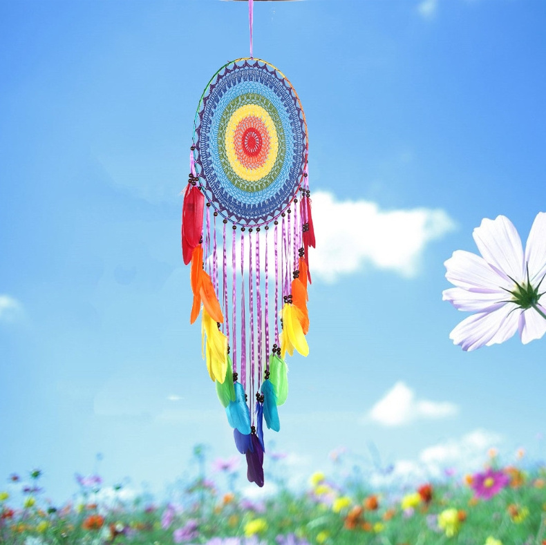 Colorful dream catcher handmade rainbow dream catcher wall pendant large feather special gift home decoration