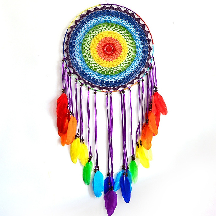 Colorful dream catcher handmade rainbow dream catcher wall pendant large feather special gift home decoration