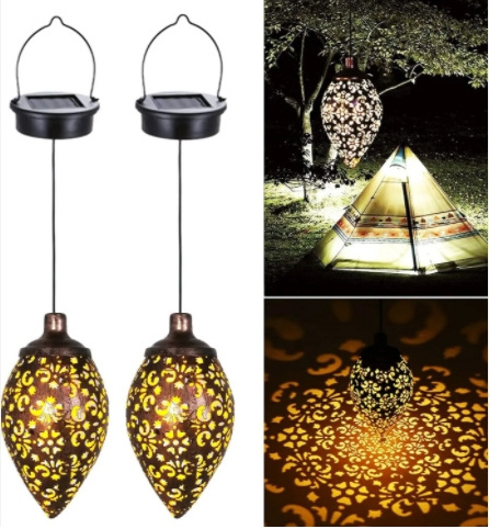 Outdoor Waterproof Olive Shape Solar LED Garden Light PC Courtyard Decoration Chandelier Balcony Porch Street Landscape