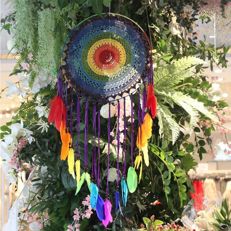 Colorful dream catcher handmade rainbow dream catcher wall pendant large feather special gift home decoration