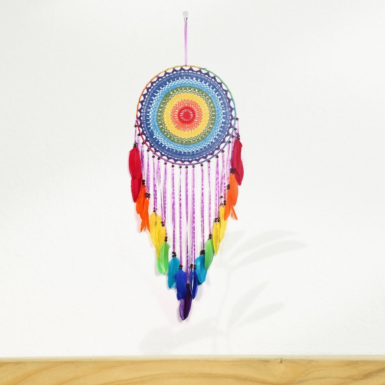 Colorful dream catcher handmade rainbow dream catcher wall pendant large feather special gift home decoration