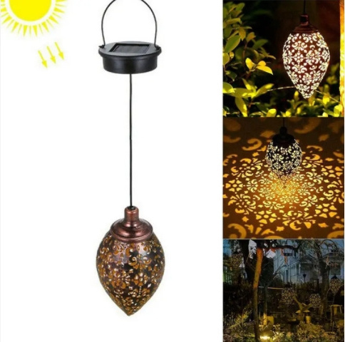 Outdoor Waterproof Olive Shape Solar LED Garden Light PC Courtyard Decoration Chandelier Balcony Porch Street Landscape