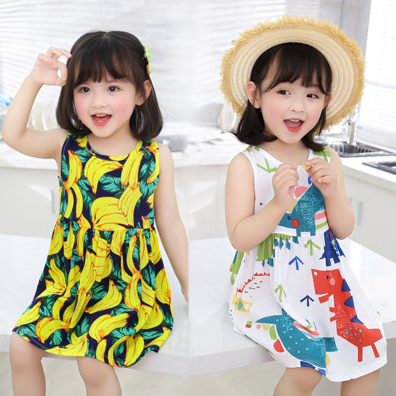 0-12 Girls Sleeveless Flower Print Dresses Kids Summer Dress Children Casual Clothes Bohemian Style Beach Dresses