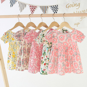 Summer Girls Dresses Short Sleeve Flower Strawberry Print Kids Princess Dress Baby Children Cotton Casual Style Kids Clothes