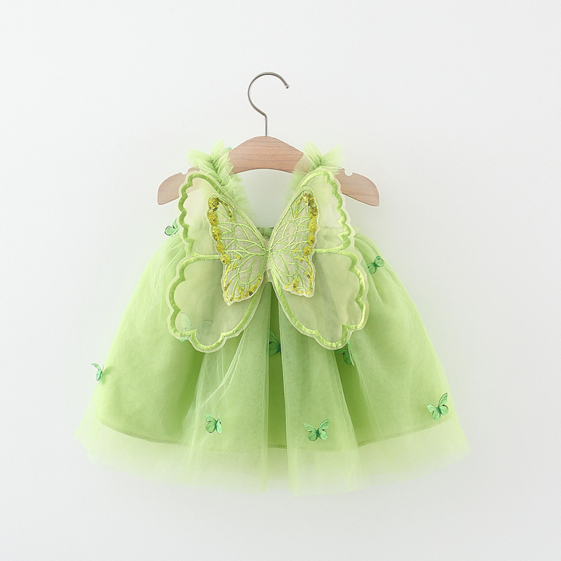 Summer new back bright wings embroidered butterfly dress girl Korean gauze princess halter dress