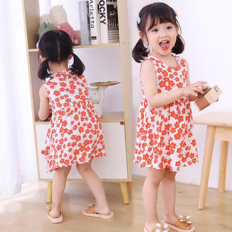 0-12 Girls Sleeveless Flower Print Dresses Kids Summer Dress Children Casual Clothes Bohemian Style Beach Dresses