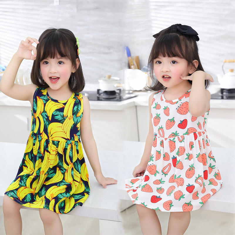 0-12 Girls Sleeveless Flower Print Dresses Kids Summer Dress Children Casual Clothes Bohemian Style Beach Dresses